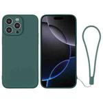 For iPhone 16 Pro Silicone Phone Case with Wrist Strap(Deep Green)