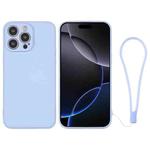 For iPhone 16 Pro Max Silicone Phone Case with Wrist Strap(Light Blue)