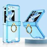 For Samsung Galaxy Z Flip5 Gkk Airbag Hinge Silicone Phone Case with Ring Holder(Transparent Blue)
