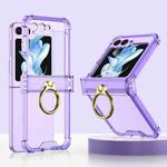 For Samsung Galaxy Z Flip5 Gkk Airbag Hinge Silicone Phone Case with Ring Holder(Transparent Purple)