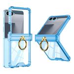 For Samsung Galaxy Z Flip7 5G Gkk Airbag Hinge Silicone Phone Case with Ring Holder(Transparent Blue)