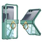 For Samsung Galaxy Z Flip7 5G Gkk Airbag Hinge Silicone Phone Case with Ring Holder(Transparent Green)