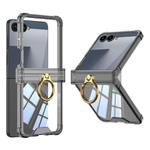 For Samsung Galaxy Z Flip7 5G Gkk Airbag Hinge Silicone Phone Case with Ring Holder(Transparent Black)
