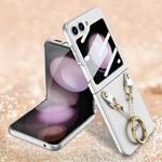 For Samsung Galaxy Z Flip5 GKK Integrated Necklace Hinged Flip Phone Case with Ring Holder(White)