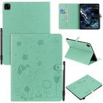For iPad Pro 12.9 (2020) & (2018) Cat Bee Embossing Pattern Horizontal Flip Leather Tablet Case with Holder & Card Slots & Wallet & Pen Slot(Green)