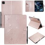 For iPad Pro 12.9 (2020) & (2018) Cat Bee Embossing Pattern Horizontal Flip Leather Tablet Case with Holder & Card Slots & Wallet & Pen Slot(Rose Gold)