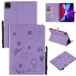 For iPad Pro 11 (2020) & (2018) Cat Bee Embossing Pattern Horizontal Flip Leather Tablet Case with Holder & Card Slots & Wallet & Pen Slot & Wake-up / Sleep Function(Purple)