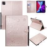 For iPad Pro 11 (2020) & (2018) Cat Bee Embossing Pattern Horizontal Flip Leather Tablet Case with Holder & Card Slots & Wallet & Pen Slot & Wake-up / Sleep Function(Rose Gold)