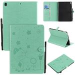 For iPad 10.2 / Air (2019) / Pro 10.5 Cat Bee Embossing Pattern Horizontal Flip Leather Case with Holder & Card Slots & Wallet & Pen Slot & Wake-up / Sleep Function(Green)