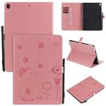 For iPad 10.2 / Air (2019) / Pro 10.5 Cat Bee Embossing Pattern Horizontal Flip Leather Case with Holder & Card Slots & Wallet & Pen Slot & Wake-up / Sleep Function(Pink)