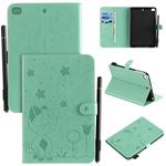 For iPad mini 5 / 4 / 3 / 2 / 1 Cat Bee Embossing Pattern Horizontal Flip Leather Case with Holder & Card Slots & Wallet & Pen Slot & Wake-up / Sleep Function(Green)