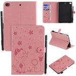 For iPad mini 5 / 4 / 3 / 2 / 1 Cat Bee Embossing Pattern Horizontal Flip Leather Case with Holder & Card Slots & Wallet & Pen Slot & Wake-up / Sleep Function(Pink)