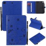 For iPad mini 5 / 4 / 3 / 2 / 1 Cat Bee Embossing Pattern Horizontal Flip Leather Case with Holder & Card Slots & Wallet & Pen Slot & Wake-up / Sleep Function(Blue)
