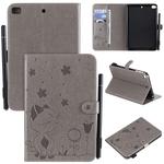 For iPad mini 5 / 4 / 3 / 2 / 1 Cat Bee Embossing Pattern Horizontal Flip Leather Case with Holder & Card Slots & Wallet & Pen Slot & Wake-up / Sleep Function(Grey)
