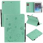 For iPad Air 2 / Air / 9.7 (2018) & (2017) Cat Bee Embossing Pattern Horizontal Flip Leather Case with Holder & Card Slots & Wallet & Pen Slot & Wake-up / Sleep Function(Green)