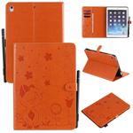 For iPad Air 2 / Air / 9.7 (2018) & (2017) Cat Bee Embossing Pattern Horizontal Flip Leather Case with Holder & Card Slots & Wallet & Pen Slot & Wake-up / Sleep Function(Orange)