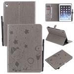 For iPad Air 2 / Air / 9.7 (2018) & (2017) Cat Bee Embossing Pattern Horizontal Flip Leather Case with Holder & Card Slots & Wallet & Pen Slot & Wake-up / Sleep Function(Grey)