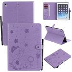 For iPad Air 2 / Air / 9.7 (2018) & (2017) Cat Bee Embossing Pattern Horizontal Flip Leather Case with Holder & Card Slots & Wallet & Pen Slot & Wake-up / Sleep Function(Purple)