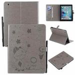 For iPad 4 / 3 / 2 Cat Bee Embossing Pattern Horizontal Flip Leather Case with Holder & Card Slots & Wallet & Pen Slot & Wake-up / Sleep Function(Grey)
