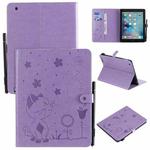For iPad 4 / 3 / 2 Cat Bee Embossing Pattern Horizontal Flip Leather Case with Holder & Card Slots & Wallet & Pen Slot & Wake-up / Sleep Function(Purple)