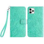 For iPhone 11 Pro Max Tree Birds Embossed Pattern Leather Phone Case(Green)