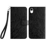 For iPhone XR Tree Birds Embossed Pattern Leather Phone Case(Black)