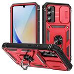 For Samsung Galaxy A34 Sliding Camshield TPU + PC Phone Case with Holder(Red+Black)