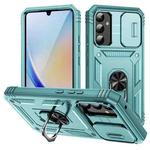 For Samsung Galaxy A34 Sliding Camshield TPU + PC Phone Case with Holder(Green)