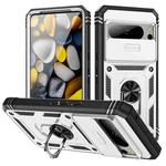 For Google Pixel 8 Pro Sliding Camshield TPU + PC Phone Case with Holder(White+Black)