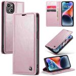 For iPhone 15 Plus CaseMe 003 Crazy Horse Texture Leather Phone Case(Rose Gold)