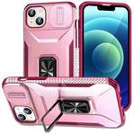 For iPhone 15 Sliding Camshield Holder Phone Case(Pink + Rose Red)