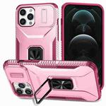 For iPhone 12 Pro Max Sliding Camshield Holder Phone Case(Pink + Rose Red)