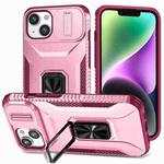 For iPhone 14 Plus Sliding Camshield Holder Phone Case(Pink + Rose Red)