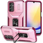 For Samsung Galaxy A25 5G Sliding Camshield Holder Phone Case(Pink + Rose Red)