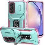 For Samsung Galaxy A55 5G Sliding Camshield Holder Phone Case(Grey Green + Pink)