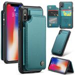 For iPhone XS / X CaseMe C22 Card Slots Holder RFID Anti-theft Phone Case(Blue Green)