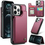 For iPhone 12 Pro Max CaseMe C22 Card Slots Holder RFID Anti-theft Phone Case(Wine Red)