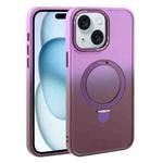 For iPhone 15 Plus Gradient MagSafe Holder Liquid TPU Hybrid PC Phone Case(Purple Wine Red)