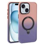 For iPhone 15 Gradient MagSafe Holder Liquid TPU Hybrid PC Phone Case(Pink Purple)