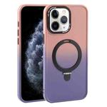 For iPhone 11 Pro Max Gradient MagSafe Holder Liquid TPU Hybrid PC Phone Case(Pink Purple)