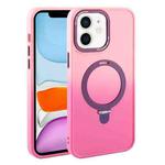 For iPhone 11 Gradient MagSafe Holder Liquid TPU Hybrid PC Phone Case(Pink Red)