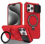 For iPhone 15 Pro Sliding Camshield Magsafe Holder TPU Hybrid PC Phone Case(Red)