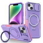 For iPhone 14 Plus Sliding Camshield Magsafe Holder TPU Hybrid PC Phone Case(Pink Purple)