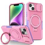 For iPhone 14 Plus Sliding Camshield Magsafe Holder TPU Hybrid PC Phone Case(Purple Pink)