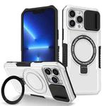 For iPhone 13 Pro Max Sliding Camshield Magsafe Holder TPU Hybrid PC Phone Case(Black White)