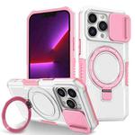 For iPhone 13 Pro Sliding Camshield Magsafe Holder TPU Hybrid PC Phone Case(Pink White)