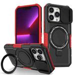 For iPhone 13 Pro Sliding Camshield MagSafe Holder TPU Hybrid PC Phone Case(Black Red)