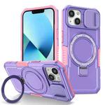 For iPhone 13 Sliding Camshield Magsafe Holder TPU Hybrid PC Phone Case(Pink Purple)