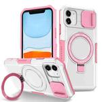 For iPhone 12 Sliding Camshield Magsafe Holder TPU Hybrid PC Phone Case(Pink White)