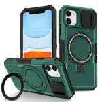 For iPhone 12 Sliding Camshield Magsafe Holder TPU Hybrid PC Phone Case(Deep Green)